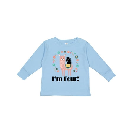 

Inktastic 4th Birthday Llama for Girl Gift Toddler Toddler Girl Long Sleeve T-Shirt