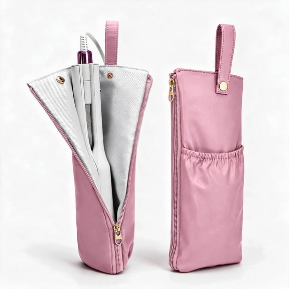 2-in-1 Heat Resistant Hair Tool Travel Bag & Organizer, Portable Curling Iron Travel Bag for Flat Iron Holder, Hot Tool Bag with Heat Mat & Cord Pocket for Home & Travel