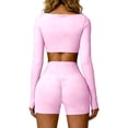 thumbnail image 5 of Abomasnow Workout Sets for Women 2 Piece Square Neck Long Sleeve Crop Tops High Waist Biker Shorts Gym Sets, 5 of 7