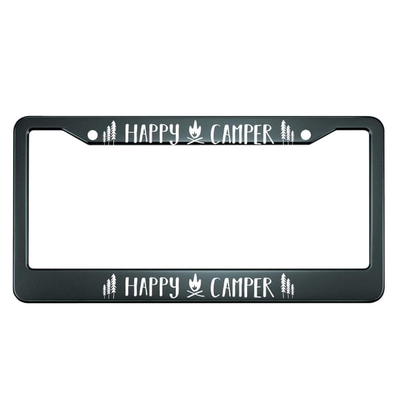 HOSNYE Happy Camper with Campfire License Plate Frame Metal License Plate Cover Front Plates Frames Car Tag Frame for Women Men US Vehicles Standard