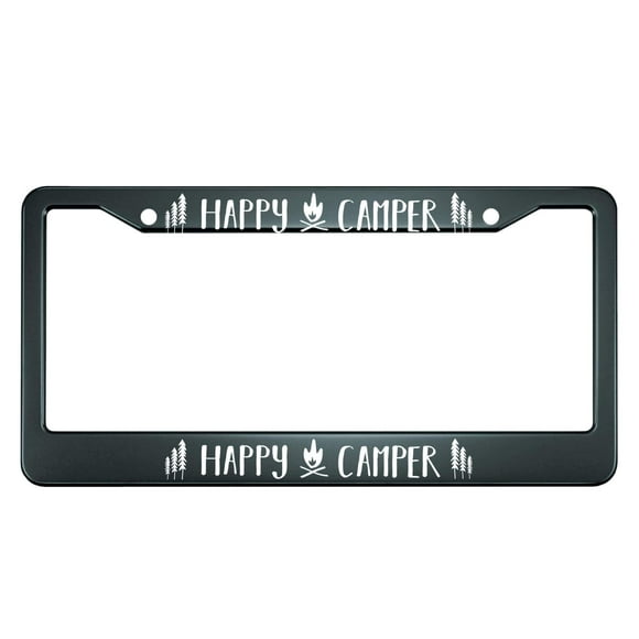 HOSNYE Happy Camper with Campfire License Plate Frame Metal License Plate Cover Front Plates Frames Car Tag Frame for Women Men US Vehicles Standard