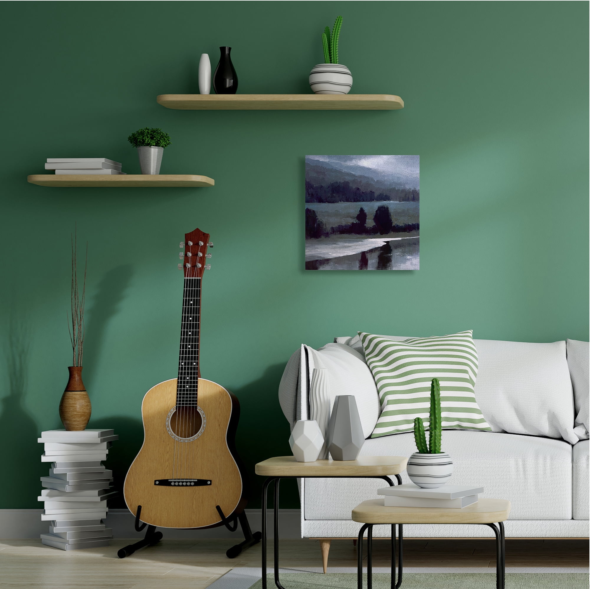 Stupell Industries Stormy Countryside Lake Landscape Dark Blue Green Canvas Wall Art, 24 x 24, Design by Sheila Finch