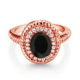 thumbnail image 2 of Gem Stone King 2.26 Ct Oval Black Onyx 18K Rose Gold Plated Silver Halo Engagement Ring (Size 8), 2 of 3