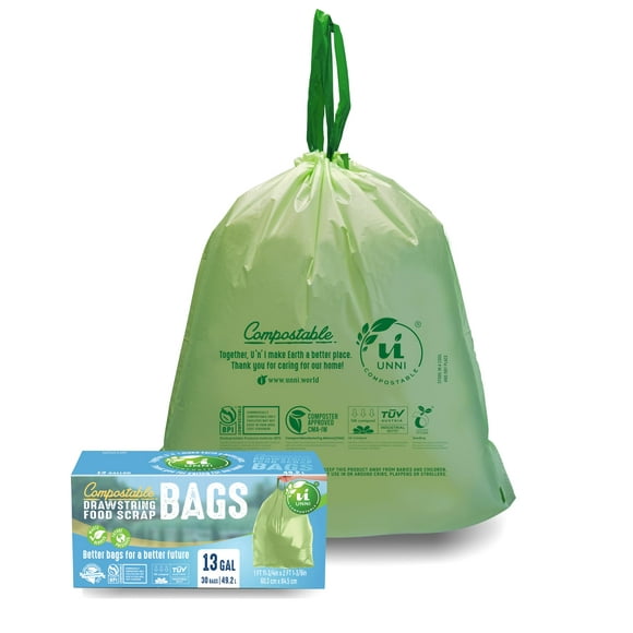 Bolsas compostables con cordón UNNI 49,2 L (13 galones), 30 unidades