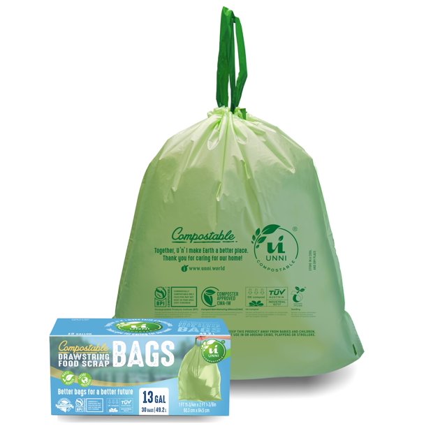 Bolsas compostables con cordón UNNI 49,2 L (13 galones), 30 unidades