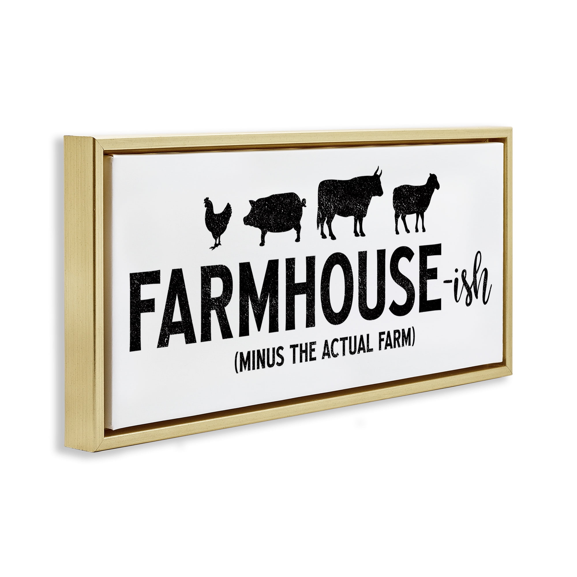 Stupell Industries Farmhouse-ish Funny Country Phrase Animals & Insects Painting Gold Floater Framed Canvas Art Print Wall Art, 25 x 11