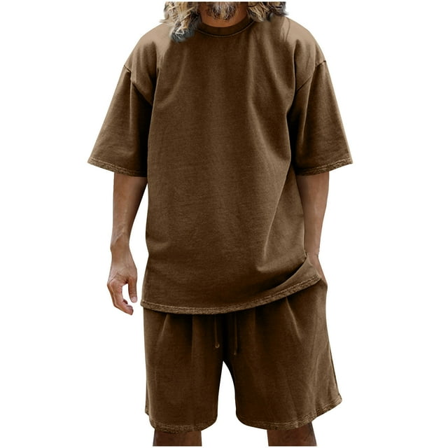 Tumotour 2 Pieces Going Out Outfits For Men Outfits-Short Sleeve Round Neck Athletic Set T-Shirts Drawstring Tracksuit Set