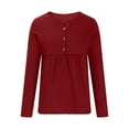 thumbnail image 4 of Blmnix Tops for Women Red Blouse Long Sleeve Henley Tunic Solid Flowy Sexy Tops for Women, 4 of 6