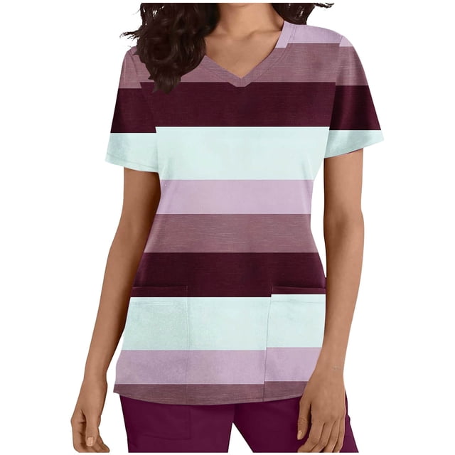 Robe d'Infirmière pour Femmes, Uniforme en Polyester à Manches Courtes Imprimé à Col en V avec Poche avant, Tenue de Travail Décontractée pour Professionnels de la Santé