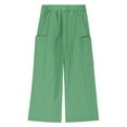 thumbnail image 3 of ZACPNCV Teen Girls Preppy Cotton Linen Pants Summer Loose Fit Elastic Waist Solid Lounge Long Trousers Green 9-10 Years, 3 of 7