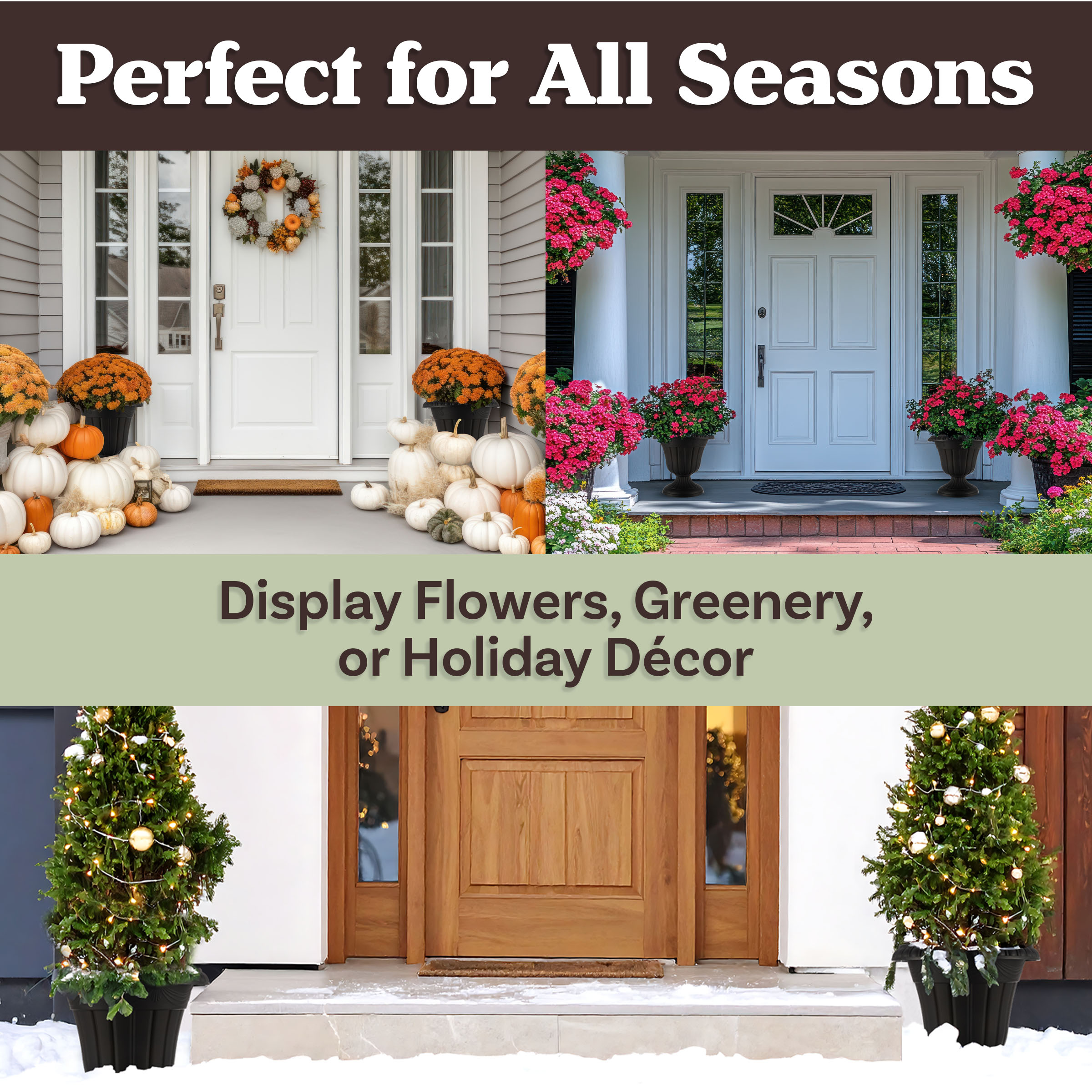 Pure Garden 16x18-Inch Outdoor Planter 2-Pack - Plastic Urn Planters, Black