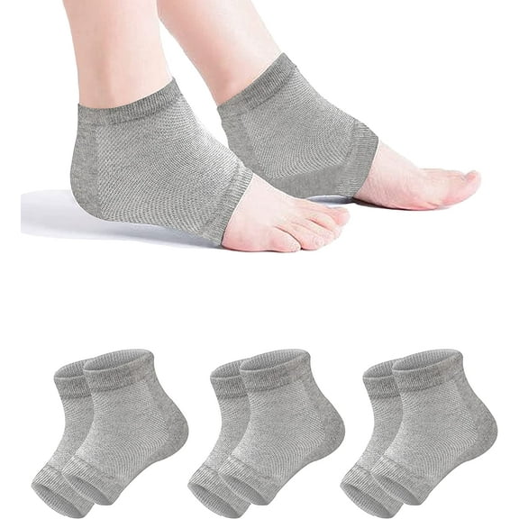 Moisturizing Socks, 3 Pairs Gel Heel Socks for Dry Cracked Feet Women, Grey Spa Socks for Women Moisturizing