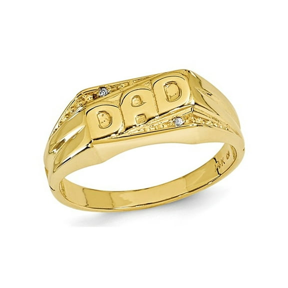Gem & Harmony 10K Yellow Gold Polished Mens DAD Ring with Etched Edges (SIZE 10) for Men