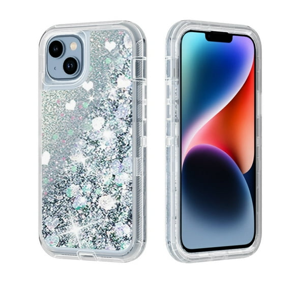 NIFFPD Phone Case iPhone 14 Plus Bling Glitter Quicksand Sparkle Clear & Shockproof Protective Cover iPhone 14 Plus 6.7" Silver
