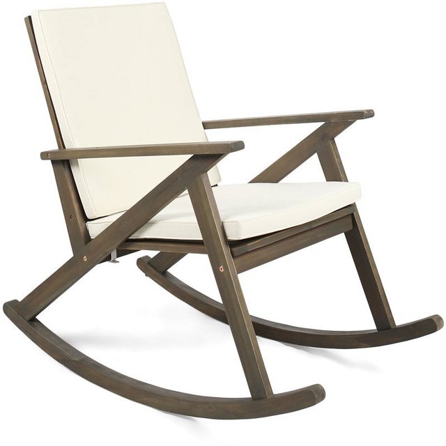 Noble House Gus Acacia Wood Rocking Chair & Cushion Grey/Cream