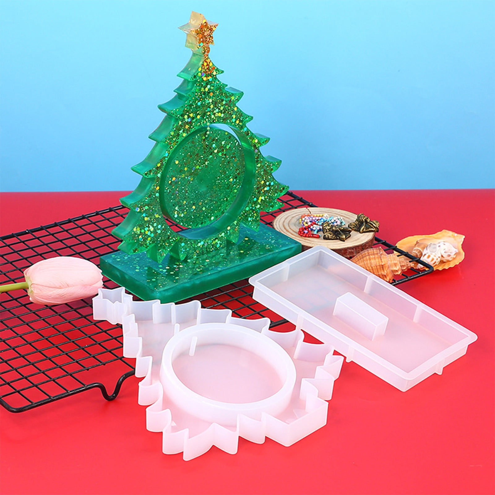 Cadorn Resin Molds, Large Christmas Tree Resin Mold, Picture Frame Silicone Epoxy Casting Mold, Unique Art Christmas Ornament Molds DIY Crafts Gift Table Home Decor
