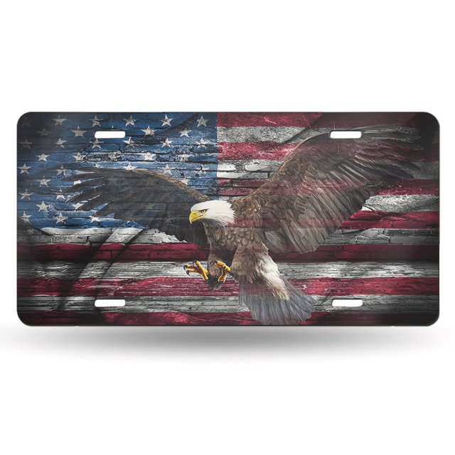 Placa de matrícula Snowmolle con la bandera estadounidense decorativa para la parte delantera del coche