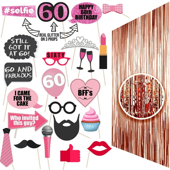 24 Piece Photo Props & Backdrop Happy 60th Birthday Decorations For Women Rose Gold, Funny 60th Birthday Gifts For Women Ideas, Gifts For 60th Birthday Woman, Happy 60th Birthday Gifts For Women