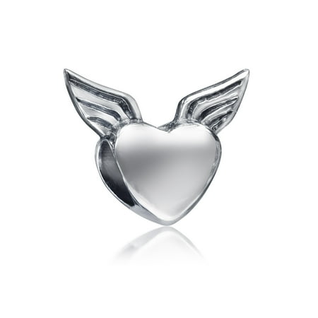 Ladies Silver Charm Guardian Heart Angel Wings Charm Bead For Women For Teen 925 Sterling Silver Fits European Bracelet ()