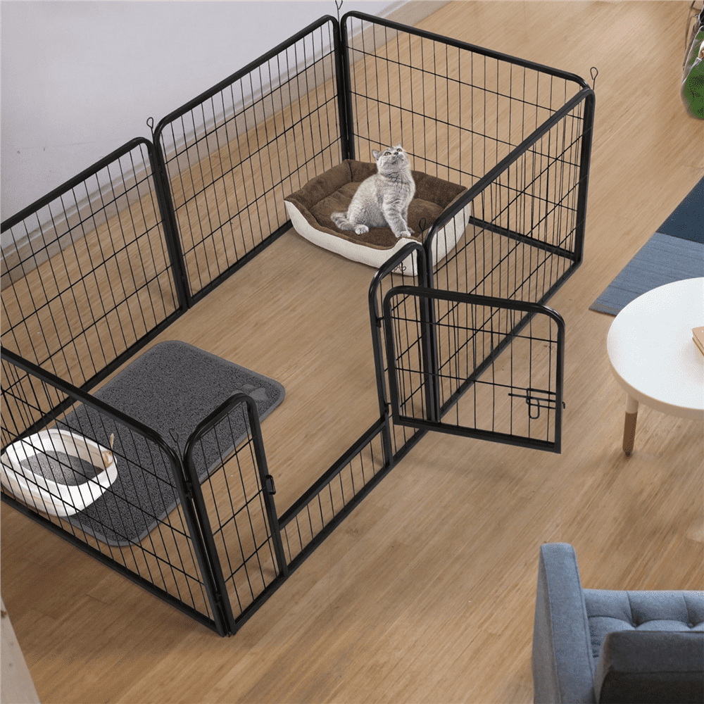 Yaheetech 24"H 24 Panels Heavy Duty Pet Playpen Dog Exercise Pen Cat Fence,Black