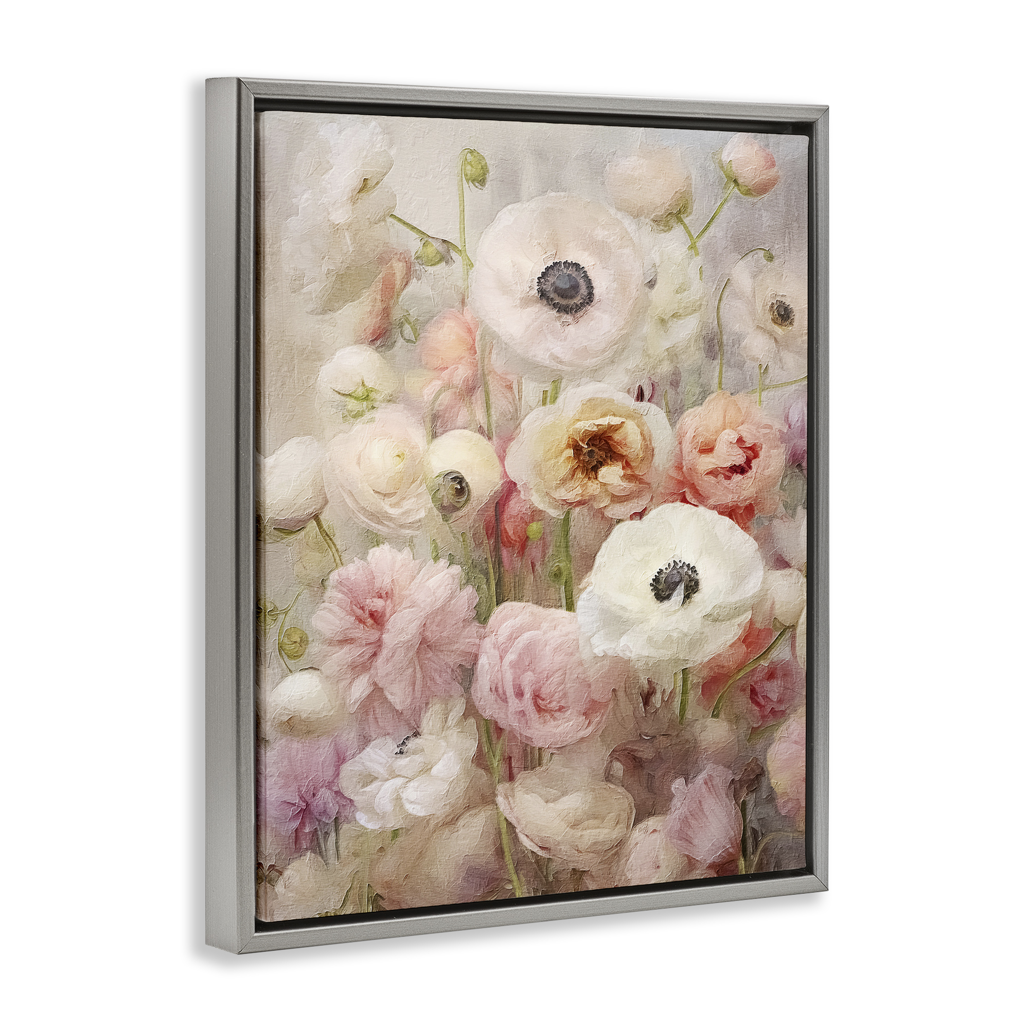 Stupell Industries Soft Pastel Florals Botanical & Floral Painting Gray Floater Framed Art Print Wall Art, 25 x 31