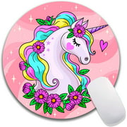 Unicorn with Flowers Mouse Pad,Waterproof Circular Small Round Mousepad Non-Slip Rubber Base MousePads for Office Home