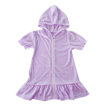 Fesfesfes Clearance Girls Swim Cover Ups Kids Fashion Zip Up Beach Swimsuit Coverup Hooded Dress 1-11 Years Kids Beach Pool Bathing Suit Wraps(Purple#2 14-16 Years)