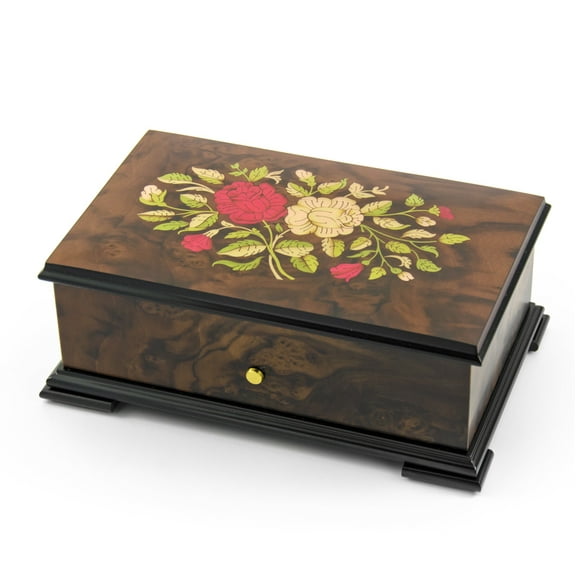 Handcrafted Swiss 50 Note Red and White Rose Inlay Grand Music Box - Eine Klein Natchmusik