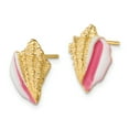 thumbnail image 2 of 14k Yellow Gold White & Pink Enamel Conch Shell Post Earrings, 2 of 7