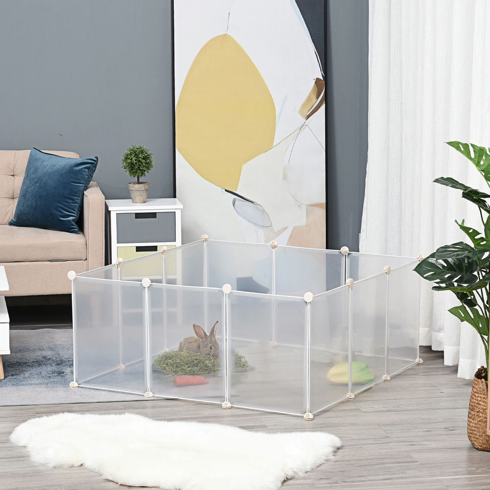 Resenkos Pet Playpen DIY Small Animal Cage Open Enclosure Portable Plastic Fence 12 Panels for Bunny Chinchilla Guinea Pig White, 18" x 14"