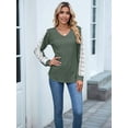 thumbnail image 6 of Womens Long Sleeve Shirts V-Neck Tops Business Casual Blouses Tee Trendy 2025 Fall Fashion Outfits Clothes  Green L, 6 of 8