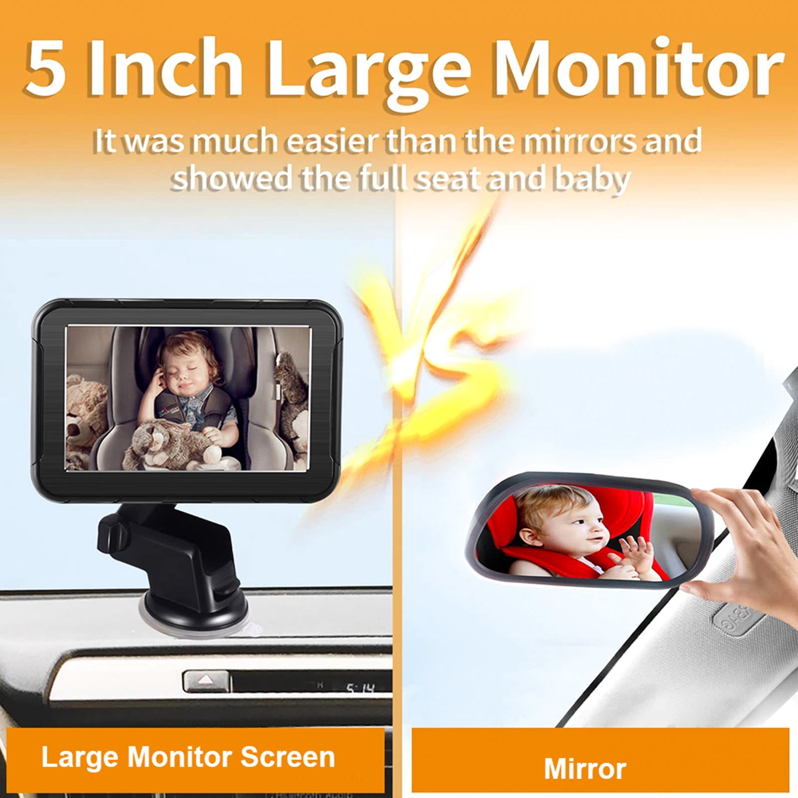 Unbranded Baby Car Monitor with High Resolution 5 Inch Display Camera for Rear Facing Seat 150° Wide View Night Vision Mirror Camera Black