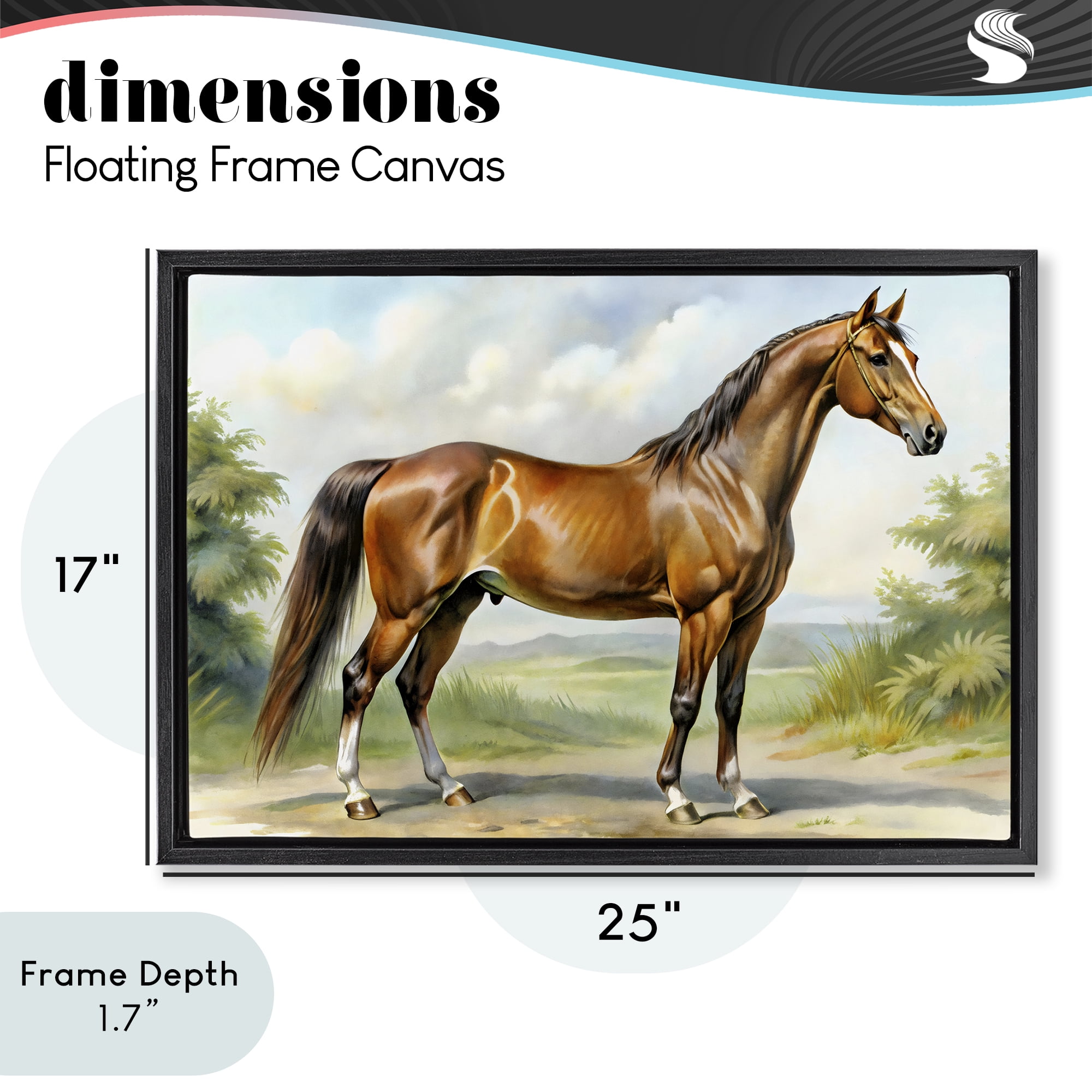 Stupell Industries Majestic Horse in Pastoral Landscape Black Framed Floater Canvas Wall Art, design by Creative Studio