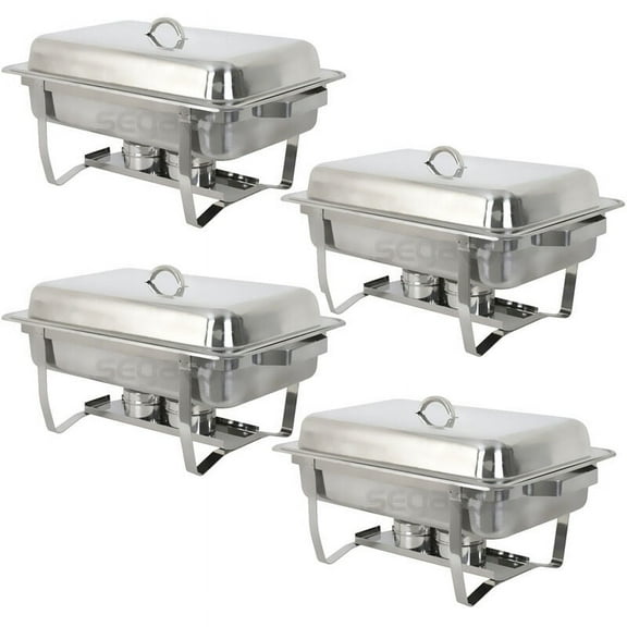 4Pack 8 Quart Stainless Steel Rectangular Chafing Dish Full Size Buffet Catering