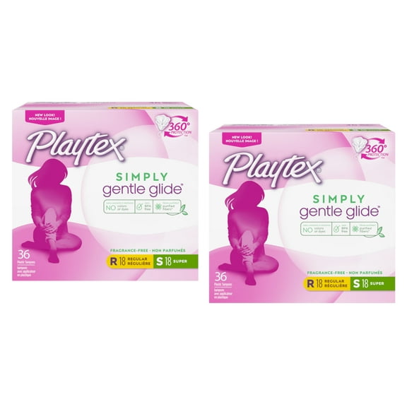 Playtex Gentle Glide Multi-Pack Tampons, Unscented 36 ea (Pack of 2)