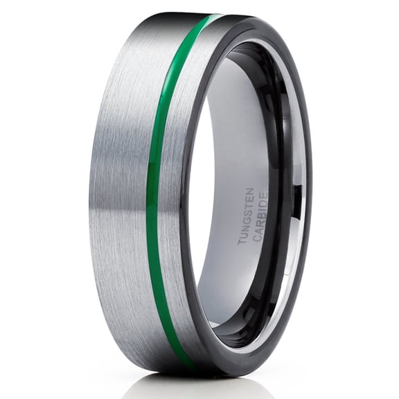 Gray Tungsten Wedding Band Anniversary Ring Men & Women Unique Tungsten Ring Green Tungsten Ring Comfort Fit Ring