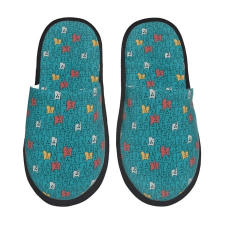 Balery Funny Cat Blue Slient Indoor Furry Fleece Comfort House Shoes Soft Non-Slip Home Shoes Cotton slippers House Slippers-- Medium
