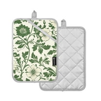 Yayeee Pot Holders Kitchen Heat Resistant with Pocket 7"x9.8" Cotton Oven Cooking Hot Pads, Green Floral