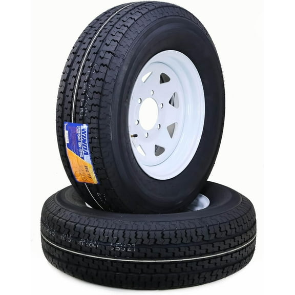 WINDA Trailer Tire Wheel Assembly ST225/75R15 10-Ply E 117L 6 Lug on 5.5" PCD White Spoke Rim ,SET 2
