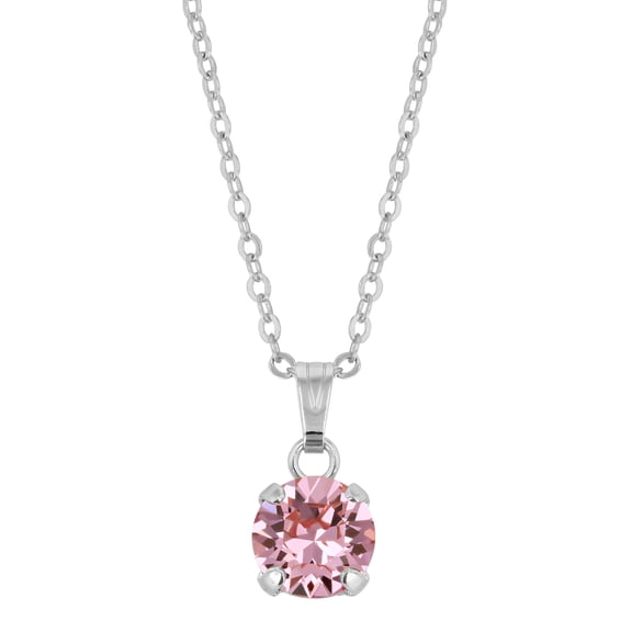X & O Rhodium Plated 8mm Prong Set Light Rose Swarovski Pendant Necklace