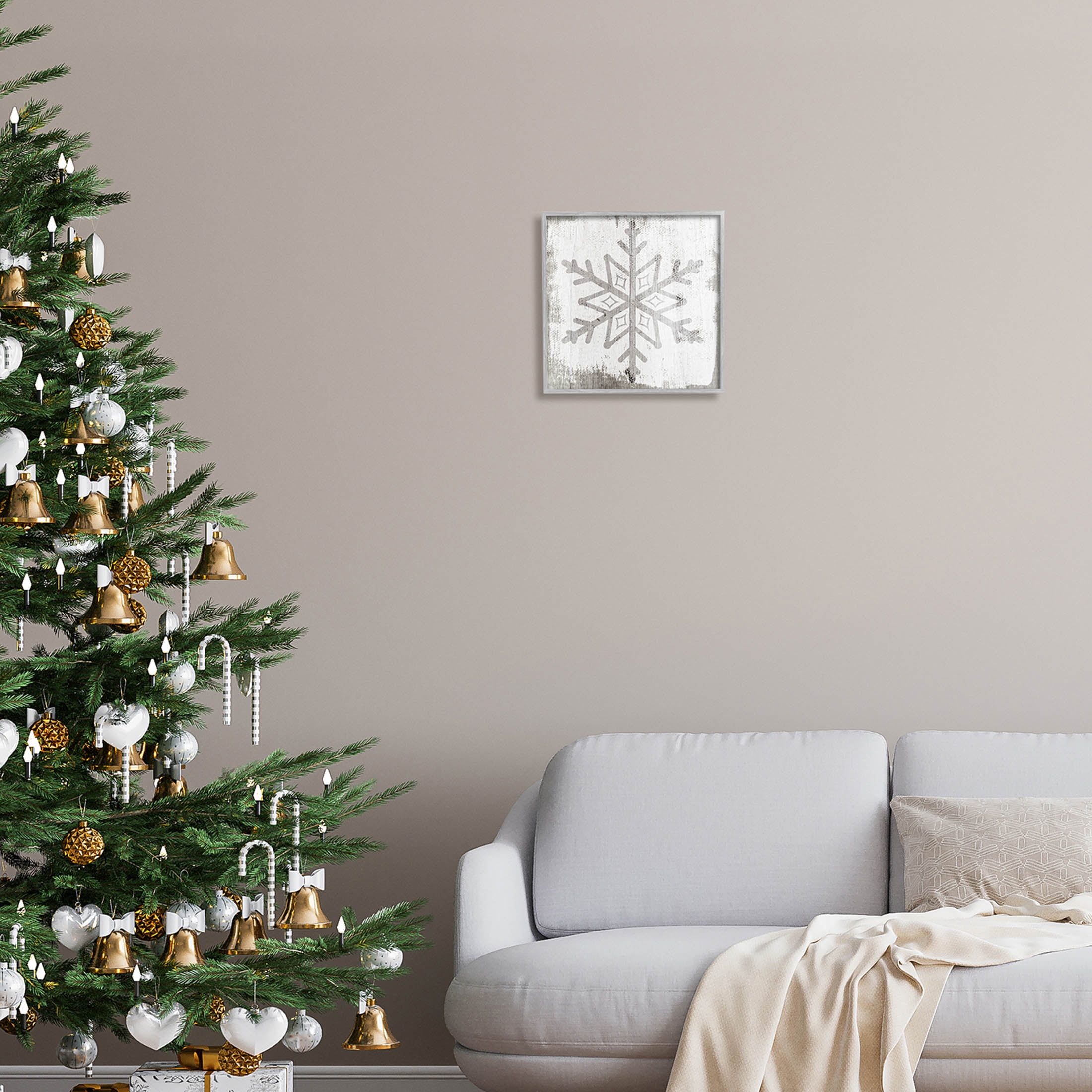 Rustic Winter Snowflake Shape Holiday Graphic Art Gray Framed Art Print Wall Art