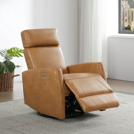 CHITA Power Glider Rocker Recliner with USB, Nursery Chair for Living Room, Faux Leather in Cognac Brown