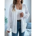thumbnail image 3 of Womens Summer Crochet Cardigan Long Sleeve Light-Weight Casual Knit Sweaters White XL, 3 of 8