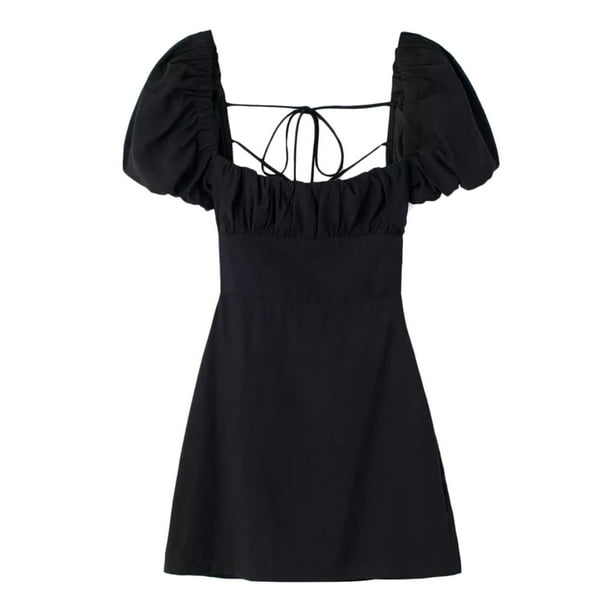 Minivestido sin tirantes con cuello cuadrado y mangas abullonadas para mujer - Poliéster/spandex, estampado floral, fiesta/casual