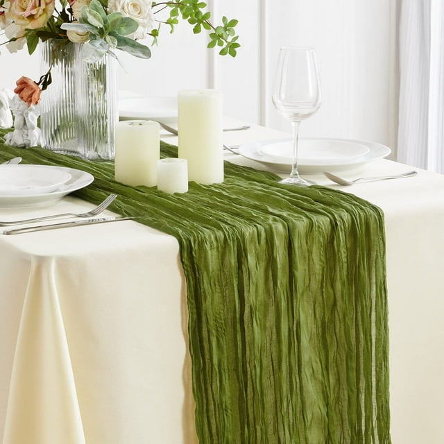 Nvzi Mantel de gasa plisada con bandera para mesa de queso, decoración para fiestas de bodas, mantel de noche (verde, 300 x 90 cm)