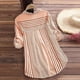 thumbnail image 3 of Pntutb Blusa de camiseta suelta con cuello en V y estampado de rayas de tres cuartos de talla grande para mujer Pntutb Pntutb-145, 3 of 5