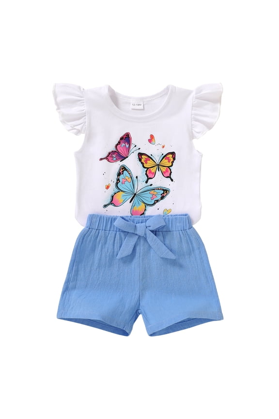 Toddler Girls Clothes Summer Sleeveless Shirt and Shorts 2Pcs Outfit Sets,Sizes 9M-5Y