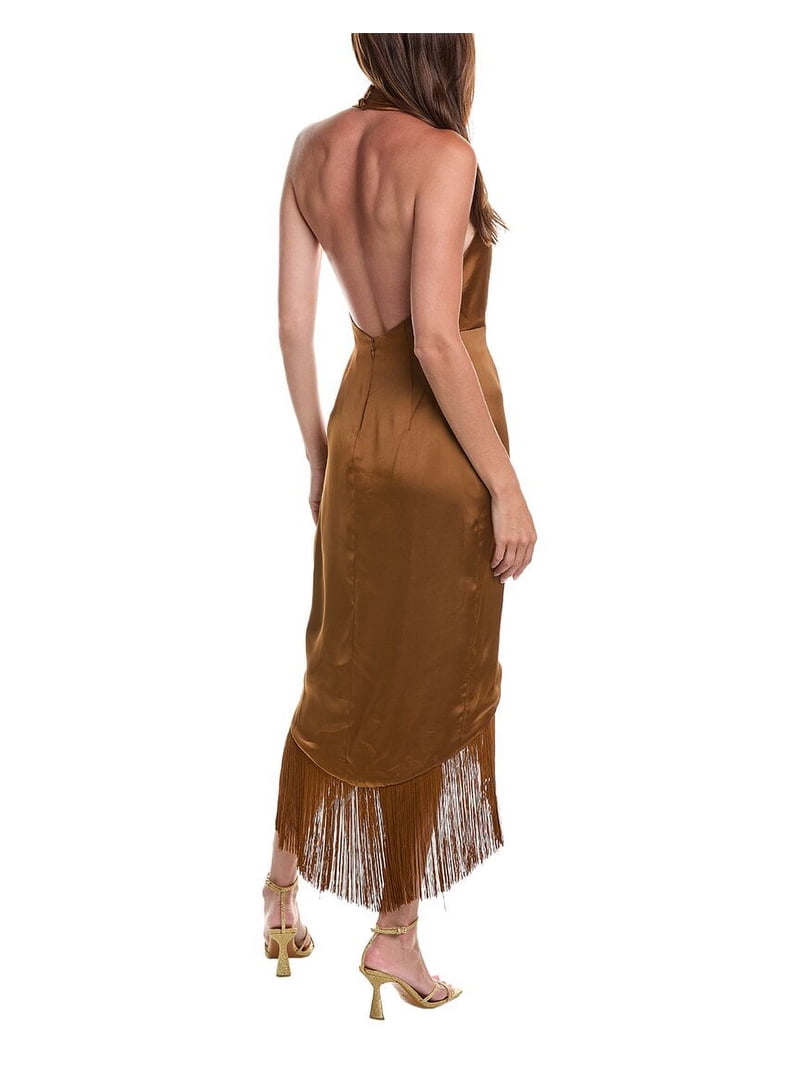 brown dress with tassels Fringe Asymmetrical Maxi Dress main image 1