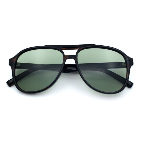 SA106 Mens Classic Aviator Sunglasses Retro Double-Bridge Racer Colored UV400 / Tortoise Frame - Solid Green Lens