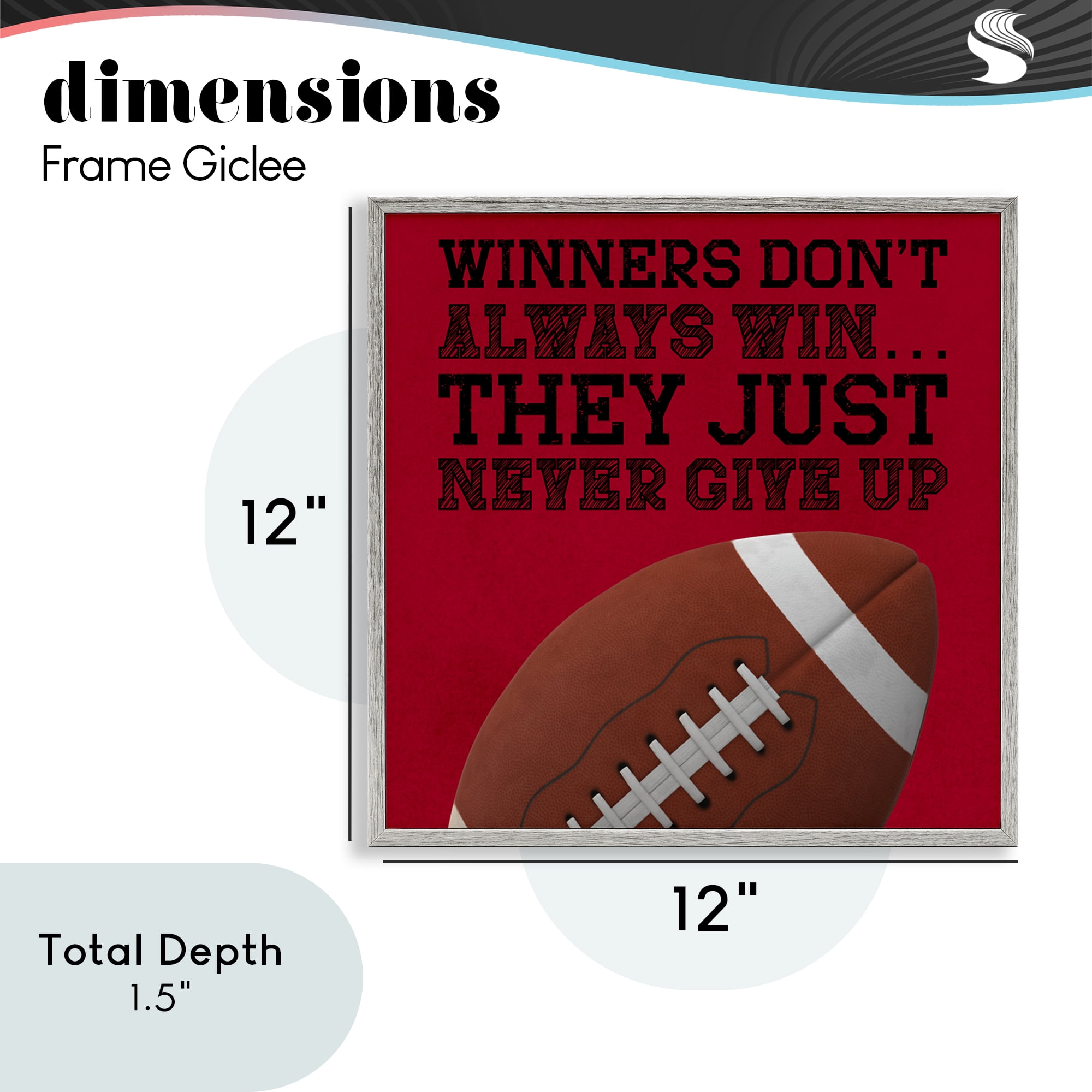 Winners Never Give Up Gray Framed Giclee Art, design by Marcus Prime
